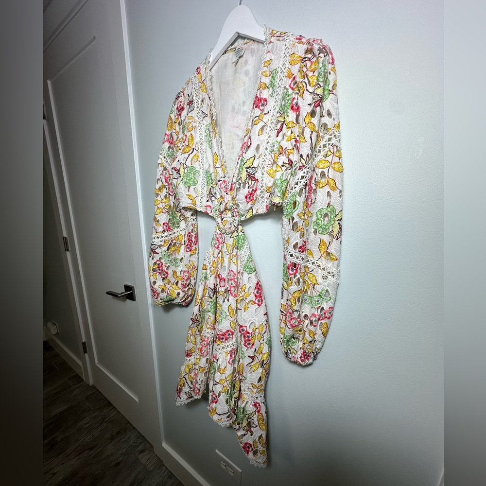 Hemant & Nandita Mini Eyelet Crochet Cutout Floral Printed Dress Size Medium - Picture 11 of 13